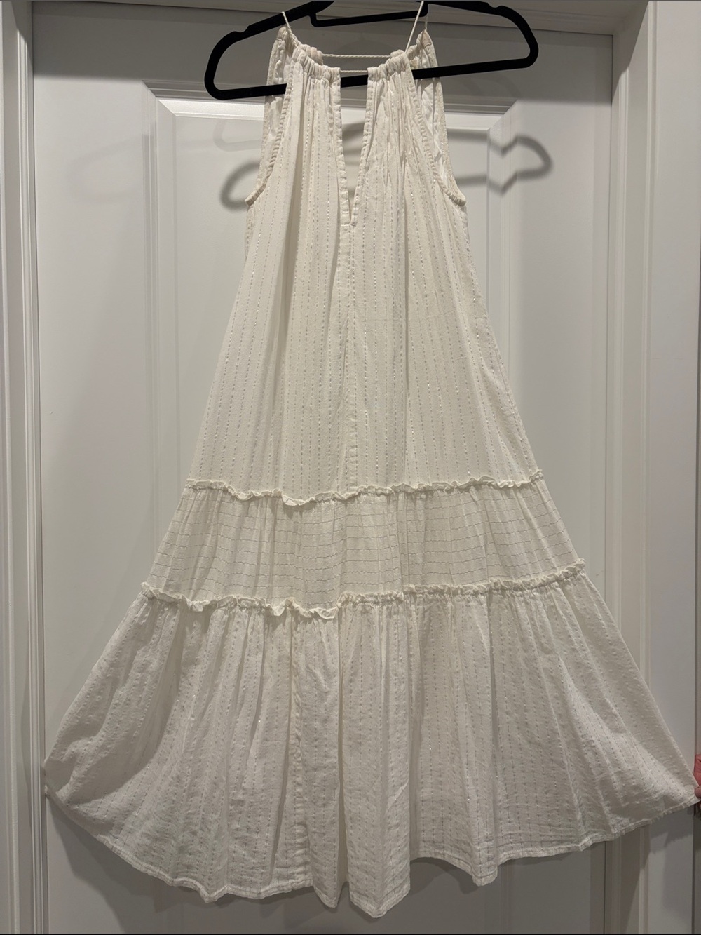 Cost Plus World Market Cream Boho Tie-Front Tiered Dress